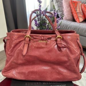 MiuMiu Vitello Shine 2way Shoulder Bag Ribbon Leather Authentic